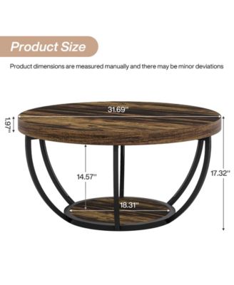 Round Coffee Table, Industrial 2-Tier Circle Coffee Table with Storage Shelves for Living Room, Home Office