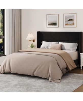 Bed Frame with Wingback Headboard, Velvet Upholstered Platform Bedframe with Wood Slats, No Box Spring Needed, Easy Assembly