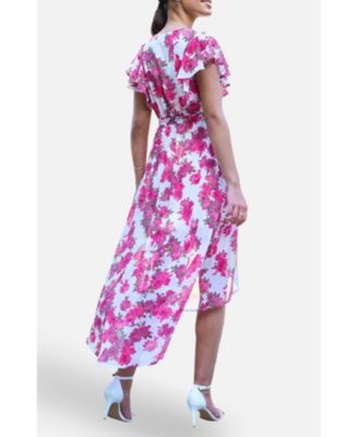 Women's Floral Dipped Hem Wrap Dress