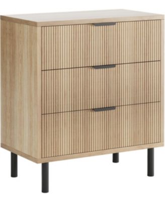 Fluted Dresser with 3 Drawers, 29.9'' Tall Closet Dresser Organizer with Anti-Tipping Device