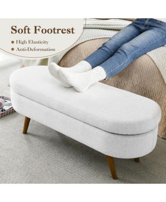 Oval Storage Ottoman Bench - Upholstered End of Bed Bench with Safety Hinge Flip Top and Solid Wood Legs for Bedroom