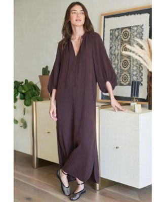 Plus Size Ocean+Main Avery Long Tie Neck Dress Gauze Caftan