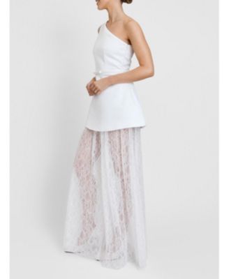 Women's One Shoulder Satin Lace Skirt Dress