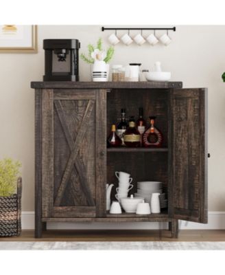 Farmhouse 2 Piece Small Storage Cabinet with Doors and Adjustable Shelves for Entryway or Living Room
