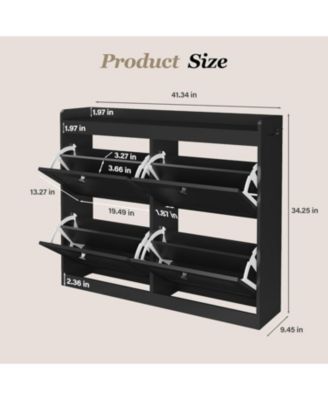 Large 4 Drawer Shoe Storage Cabinet Flip Up Doors Wooden Legs for Entryway and Hallway