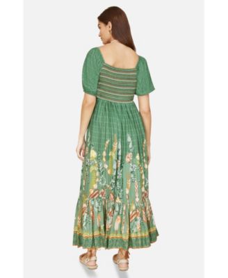 Women's Ruched Leaf Print Maxi Dress