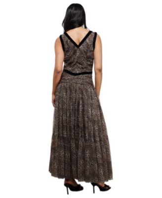 Women's Velvet Trim Leopard Tulle Maxi Dress