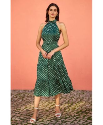 Women's Spot Print Halter Midi Dress