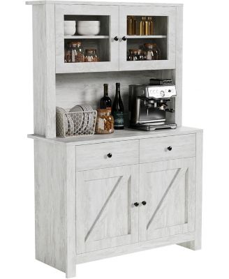 64 in Pantry Cabinet with Microwave Stand Freestanding Kitchen Storage with Drawer Shelves Coffee Bar
