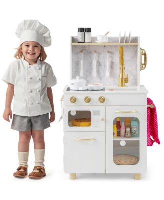 Kids Kitchen Set Pretend Play Kitchen with Stoves Faucet Sink Telephone Microwave and Oven