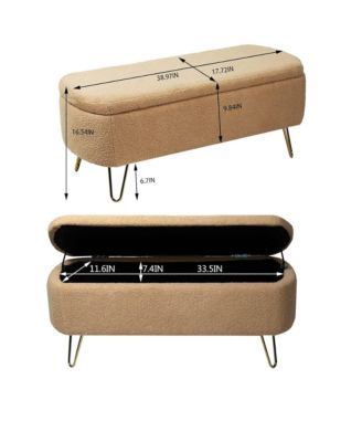 Modern Storage Ottoman Bench - Oval Faux Fur Entryway Bench, End of Bed Bench with Gold Legs for Living Room, Bedroom