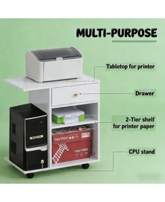 Rolling File Cabinet Cart with Wheels, Mobile Printer Stand with Drawer and Adjustable Shelf for Home Office