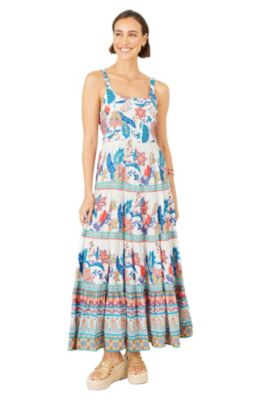 Women's Floral Block Print Tiered Maxi Sun Dress