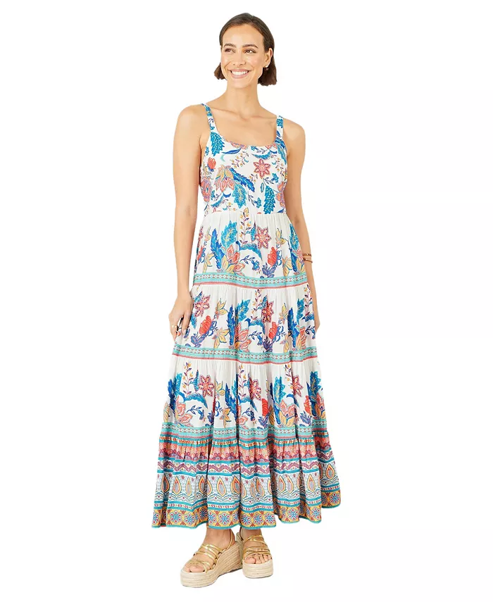 Women's Floral Block Print Tiered Maxi Sun Dress