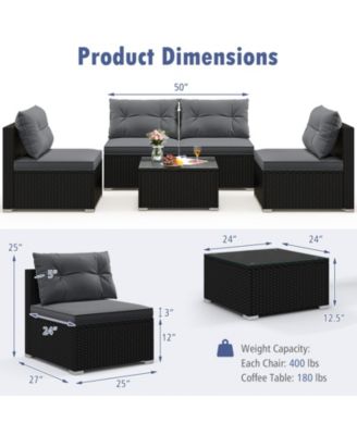 Set Of 5 Outdoor Furniture Set w/ Seat and Back Cushions Tempered Glass Tabletop