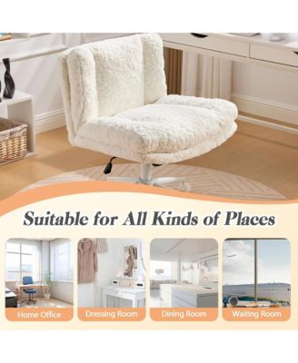 Faux Fur Criss Cross Office Chair - Adjustable Swivel Desk Chair with Extra-Deep Seat and 2-Layer Cushions for Study Room