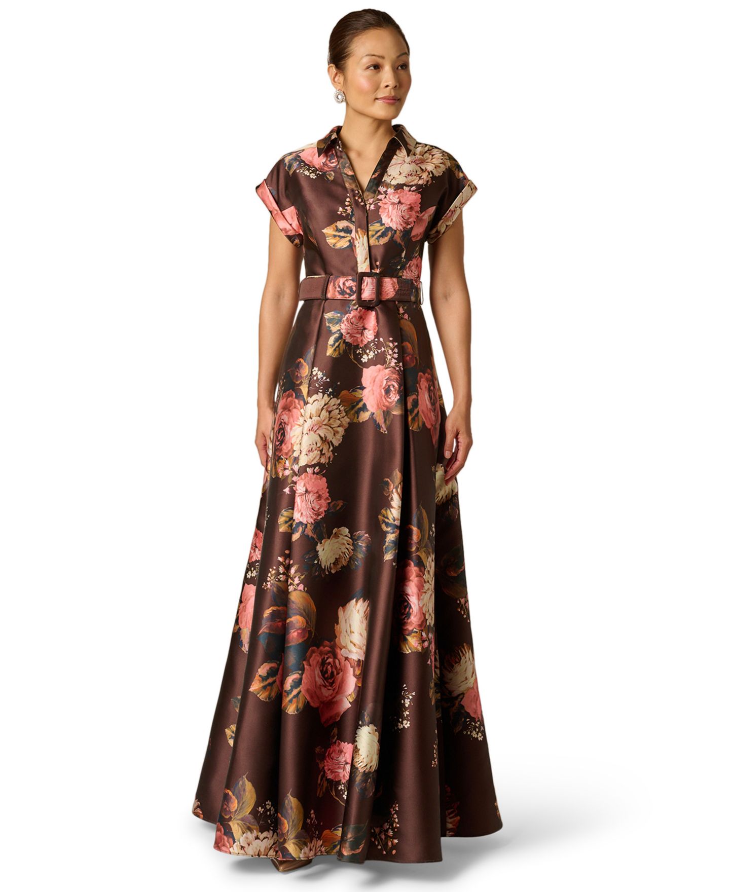 Женские платья Adrianna Papell Floral Print Long Gown, цвет: Коричневый разноцветный — фото 1