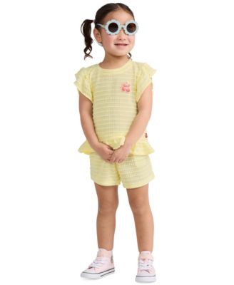 Toddler Girls' 2T-5T Ruffle Round Neck Top & Shorts, 2-Piece Set
