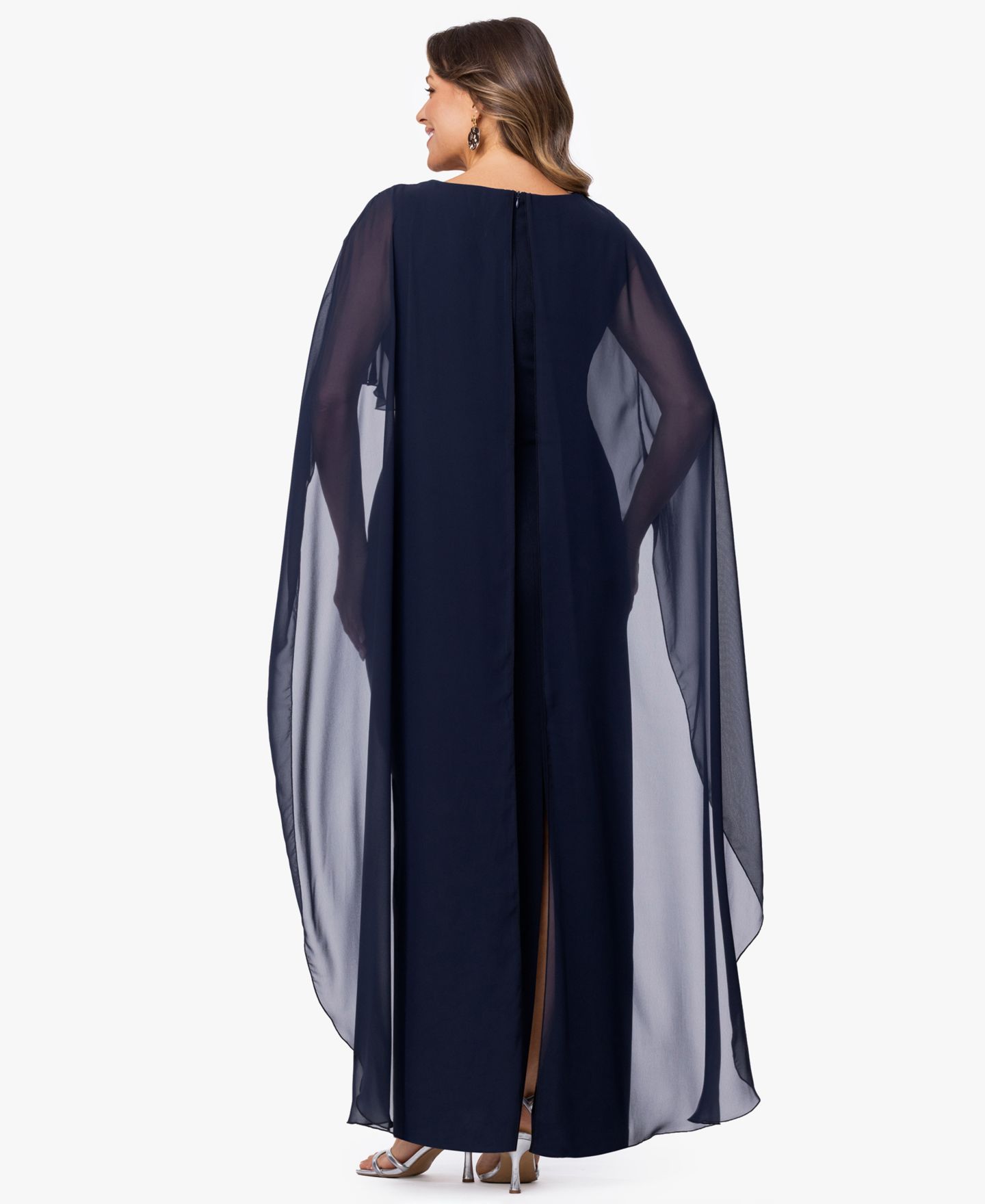 Женское платье XSCAPE Plus Size Crew Neck Sheath Gown, цвет: Тёмно-синий — фото 4