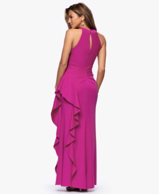  Petite Cross-Neck Ruffle Gown
