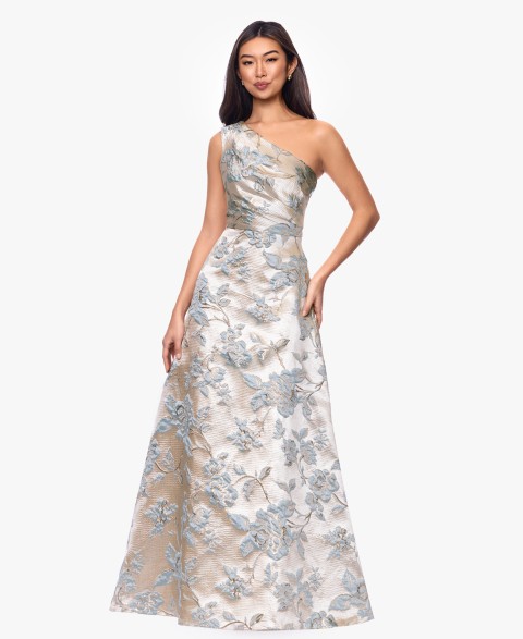 Женские XSCAPE Petite One-Shoulder Jacquard Gown