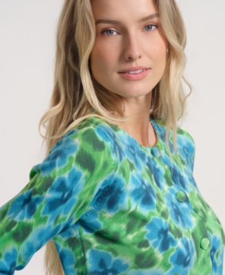 Women's Long-Sleeve Buttoned-Up Printed Cardigan Sweater