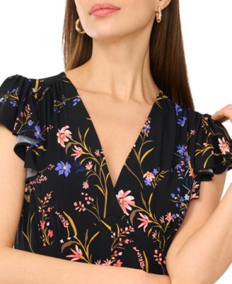 Women's Flutter Sleeve V-Neck Midi Dress