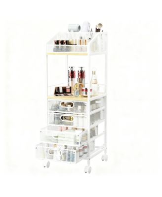 Multi-Compartment Makeup Organizer with Wheels for Skincare and Cosmetics