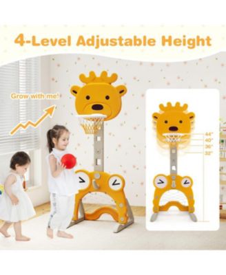 4-in-1 Toddler Height Adjustable Basketball Hoop with Ring Toss for 3+ Kids