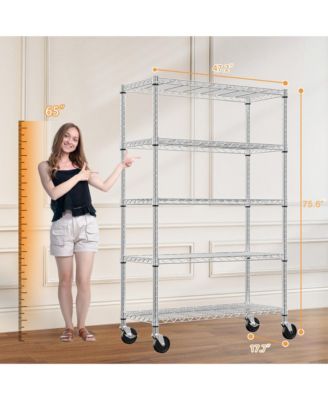 5-Tier Storage Shelves, Heavy Duty Metal Wire Shelving Unit, Adjustable Shelving Rack with Wheels for Basement, Warehouse, Chrome