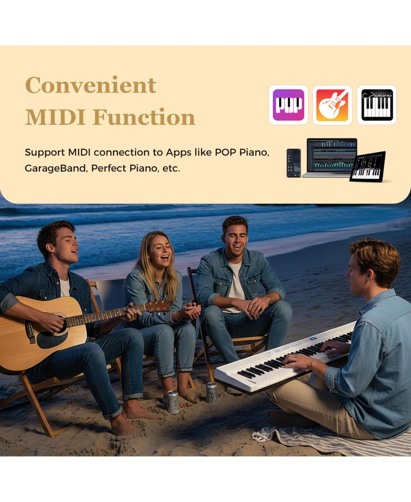 Детские игрушки Mecale 88-Key Electric Piano Keyboard with Adjustable Stand & Portable Bag for Home or Travel, цвет: Белый — фото 8