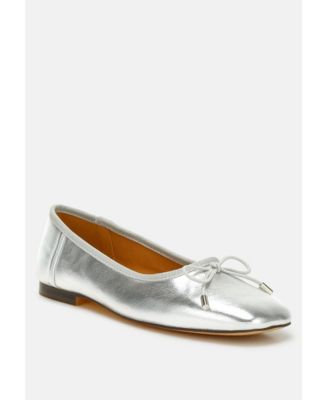 Rag and Co Womens Primrose Metallic Pleather Bow Ballerinas
