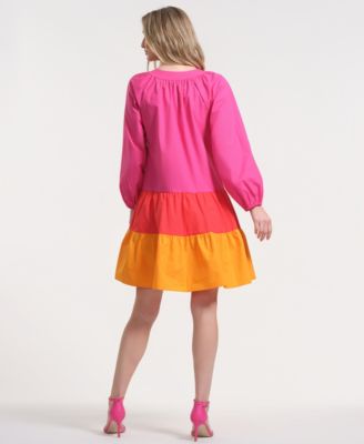 Women's Long-Sleeve Tiered Midi Dress