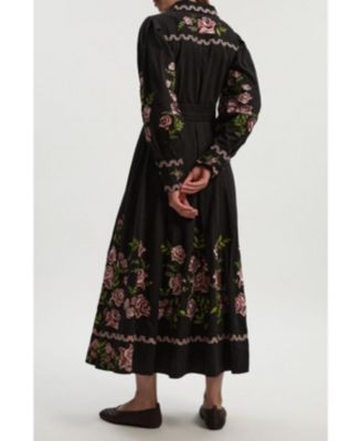 Women's Rose Embroidered Cotton Shirt Dress