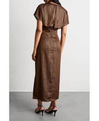 Women's Leather Look Twist Front Midi Dress