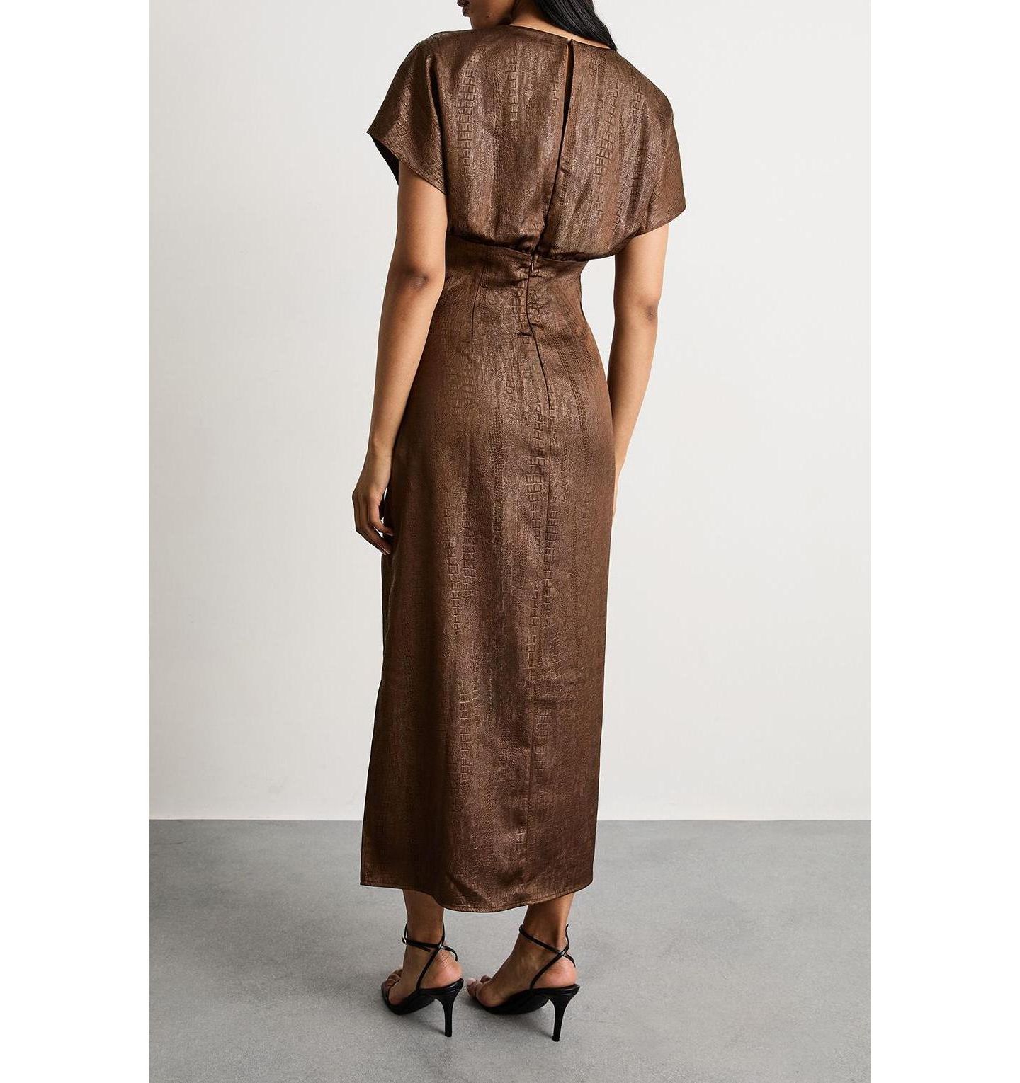 Женское платье Warehouse Leather Look Twist Front Midi, цвет: Шоколадный — фото 6