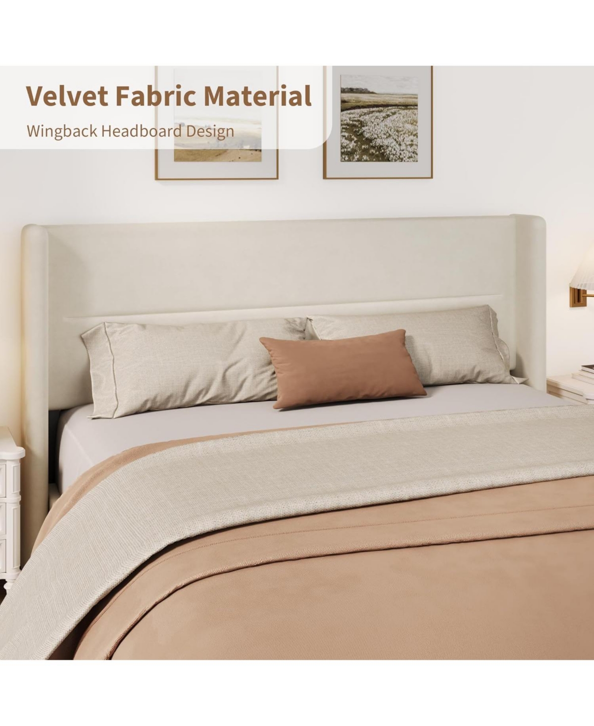 gaomon Bed Frame with Wingback Headboard, Velvet Upholstered Platform Bedframe Wood Slats, No Box Spring Needed