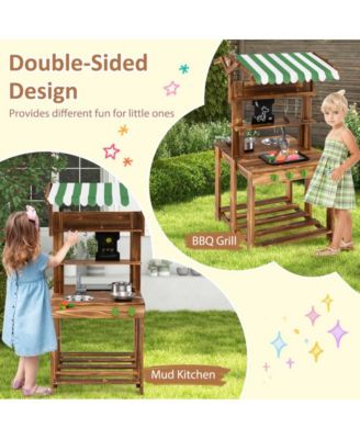 Double Sided Mud Kitchen with Canopy and Chalkboard for 3+ Years Old