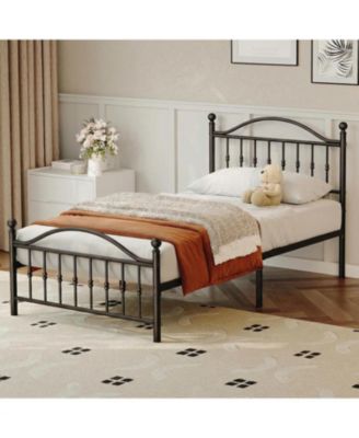 Twin Size Metal Platform Bed Frame with Victorian Style Wrought Iron-Art Headboard and Footboard,Mattress Foundation,Under Bed Storage,Noise