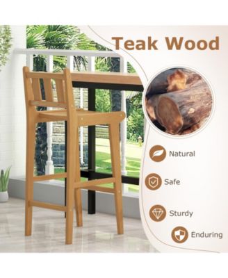 30-Inch Teak Wood Outdoor Bar Chair with Backrest and Footrest