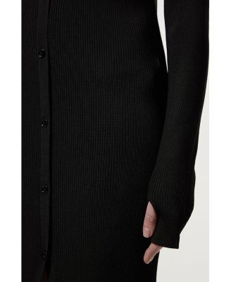 Women's Button Through Ribbed Maxi Dress