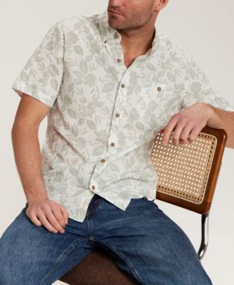 Men's Short-Sleeve Button Down Print Linen Cotton Shirt