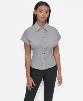 Petite Collared Cap-Sleeve Blouse