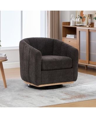 31.89" Wide Modern Chenille Swivel Chair, Upholstered Barrel Armchair for Living Room, Office