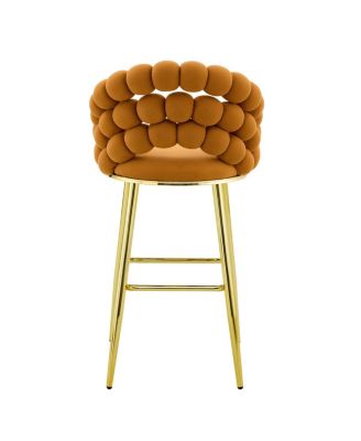 Streamdale Set of 2 Orange Velvet Bubble Bar Stools with Gold Legs
