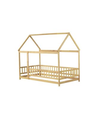 Streamdale Twin Size House Floor Bed with Roof Frame & Guardrails