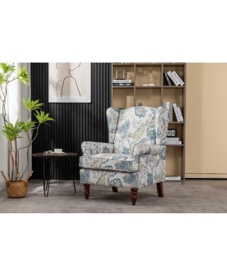  Modern Accent Chair with Retro Wood Legs, Comfy Upholstered Armchair