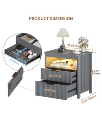 24" Modern LED Nightstand with 3 Drawers and Charging Station
