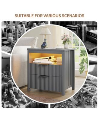 24" Modern LED Nightstand with 3 Drawers and Charging Station