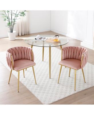 Modern Velvet Dining Chairs Set of 2 with Golden Metal Legs